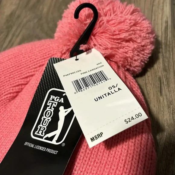 NWT PGA Tour Pink Knit Pom-Pom Beanie - Picture 6 of 6